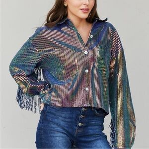 NWT GeeGee Pink Glitter Fringe Trim Shirt